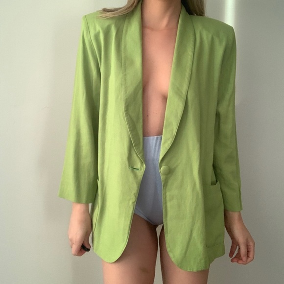 Vintage Lime Green Blazer Jacket Single Button - Picture 3 of 6